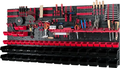 Produktbild von 124-tlg. Set  Werkzeugwand 1728 x 780 mm Lochwand Werkzeughalter Sichtlagerboxen Wekstattordnung Wandregal