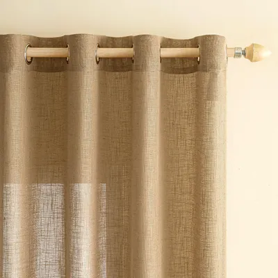 Image de Rideaux 140 x 160 cm - Set de 2 pièces - Voile/Aspect lin - Semi-transparent