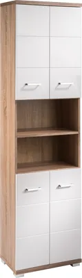 Produktbild von byLIVING Hochschrank Nebraska, Breite 50 cm, Badezimmerschrank mit weißen Türen, Korpus in Eichen-Optik