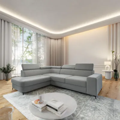 Produktbild von Masseno Ecksofa ALVORO L-S mit Schlaffunktion L-Form, Sofa mit Bettkasten, Wohnzimmersofa, Couch, Soffa, Bettsofa, Couchgarnitur- Hellgrau, MATT VELVET 83