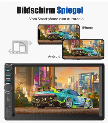 Produktbild von Doppel DIN Autoradio 7 Zoll Touchscreen HD mit Carplay Android Auto Bluetooth Freisprechanlage AM FM Radio RDS 4x60 Watt USB Speicherkarte AUX Mikrofon
