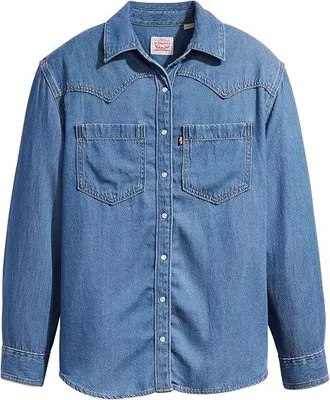 Produktbild von Levi's, Damen, Western, Hemd, Bluse, Jeanshemd, Relaxed, Fit, Blau, Denim, Druckknöpfe, Langarm, Lyocell, Baumwolle, Größe, XS