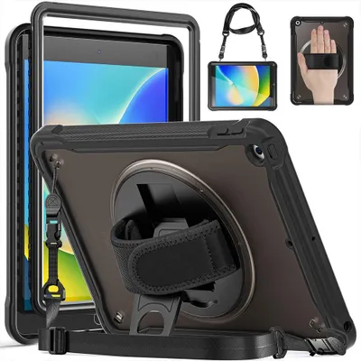 Image de Coque pour iPad 10,2 Pouces (2019/2020/2021) Protection Intégrale Rigide Hybride avec Bandoulière et Sangle - Noir