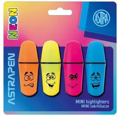 Zdjęcie produktu dla ASTRAPEN Zestaw Mini Zakreślaczy 4 Kolory - Ożyw swoje notatki i wyraź kreatywność!