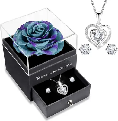 Immagine prodotto di Set di collane di rose rosse eterne - Regalo di fiori conservati per donne, madri e nonne