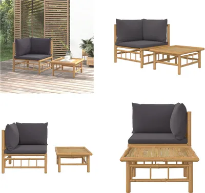 Produktbild von vidaXL 2 tlg. Garten Lounge Set mit Dunkelgrauen Kissen Bambus - Garten-Lounge-Set - Garten-Lounge-Sets - Lounge-Set - Gartenmöbel-Set