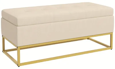Immagine prodotto di Panca contenitore - Mobile contenitore - Panca imbottita - Panca per l'ingresso - Panca in velluto color beige - Con spazio contenitore