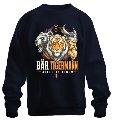 Zdjęcie produktu dla Bluza z kapturem "Bär Tigermann" - Wiking, wojownik, broda, motyw drapieżnika, kolor granatowy, rozmiar XXL
