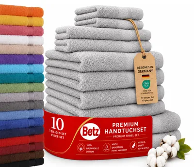 Produktbild von Betz Premium Classic Frottier Handtuch-Set 10-teilig - 2X Liegetücher - 4X Handtücher - 2X Gästetücher - 2X Seiftücher - Silbergrau