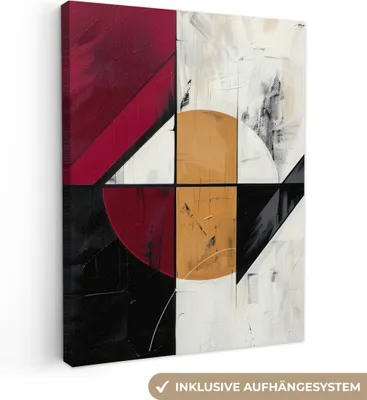 Produktbild von MuchoWow® - Leinwandbilder - Modern - Abstrakt - Geometrisch - Rot - Industriell, Wandbild, Wanddeko Bilder Wohnzimmer, 90x120 cm
