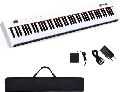 Produktbild von MIDI Keyboard mit Bluetooth, Digital Piano mit 88 Tasten, Elektronisches Klavier mit 128 Rhythmen/Klänge & 20 Demo-Songs, Elektronisches Piano mit Tragetasche (Weiß)