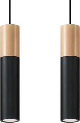 Produktbild von Hängeleuchte mit 2 Lampen Holz Schwarz für GU10 Glühbirnen
