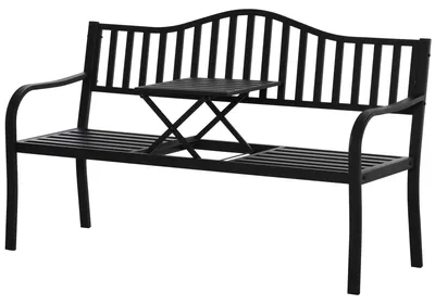 Produktbild von Outsunny Gartenbank mit ausziehbarem Tisch für 2 Personen Parkbank aus Metall