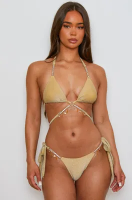 Produktbild von Moda Minx Bikini-Hose Lumiere Seychelles mit Glitzersteinchen und Anhängern Gold S
