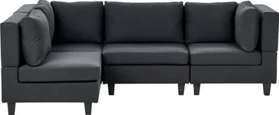 Produktbild von BELIANI 4-Sitzer Ecksofa Rechtsseitig Schwarz Stoffbezug mit Kissen Schwarze Beine Modular Modern Modulsofa Wohnlandschaft Wohnzimmer Wohnecke