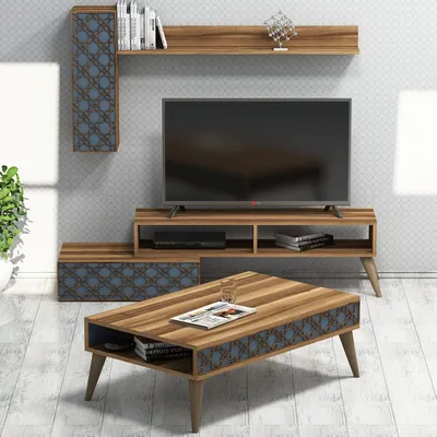 Image de Skye Decor, Planet - Walnut, Chalcedony, ensemble de meubles de salon, noyer, 100 % PANNEAUX DE PARTICULES MÉLAMINÉS, 150 x 38 x 37 cm