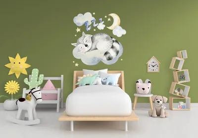 schlafende Tiere auf Wolken für das Kinderzimmer – Decords Wandtattoo, Produktansicht 1