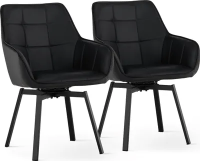 Produktbild von CLIPOP Esszimmerstuhl, 2er Set Kunstlderstuhl, Gepolsterter Drehstuhl mit hoher Rückenlehne, Schwarz