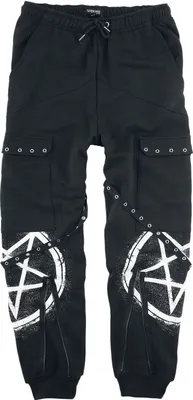 Produktbild von Gothicana by EMP Herren schwarze lässige Hose mit Taschen, Riemen und Prints M