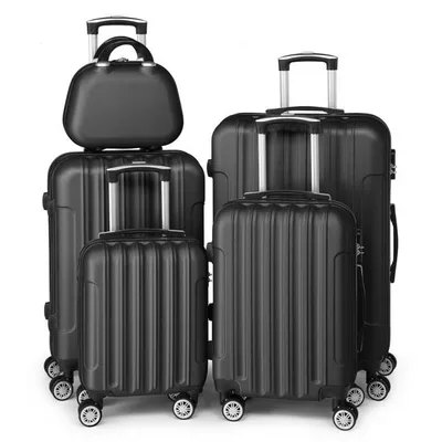 Produktbild von 5-teiliges Rollkoffer-Set – Hartschalenkoffer-Set – Reisekoffer – Rollkoffer mit Teleskopgriff – inklusive Kosmetiktasche – 360° drehbar – Schwarz