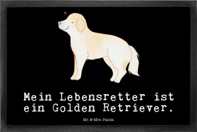 Produktbild von Mr. & Mrs. Panda fußmatte Golden Retriever Lebensretter 40 x 60 cm - Schwarz - Geschenk, Schmutzmatte, Schmutzfangteppich, bodenmatte, Bodenvorleger, Eingangsteppich
