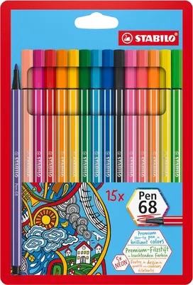 Zdjęcie produktu dla Flamastry premium - STABILO Pen 68 - opakowanie 15 sztuk - 15 różnych kolorów, w tym 5 kolorów neonowych
