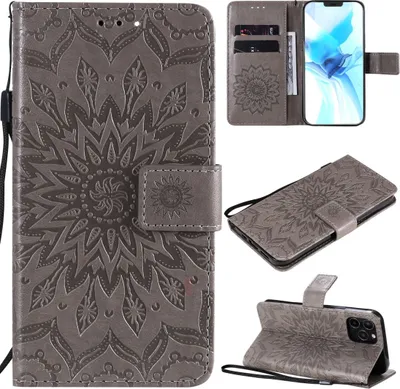 Produktbild von Mobigear Sunflower iPhone 12 Hülle Klapphülle Geldbörse - Grau