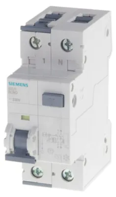 Imagen del producto de Interruptor automático Siemens FI/LS, 6 kA, 1P+N, tipo AC, 30 mA, curva C, In: 16 A, Un AC: 230 V, modelo 5SU1356-1KK16