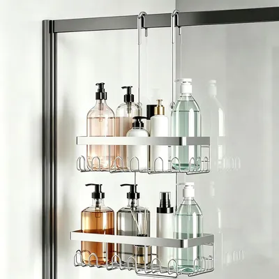 Imagen del producto de Estante para ducha sin necesidad de taladrar, para colgar, con espacio de almacenamiento adicional, ideal para el baño