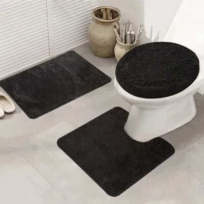 Image de Tapis de bain set 3 pièces -Tapis de salle de bain - Tapis antidérapant - Tapis pour salle de bain - 50x80cm,Noir