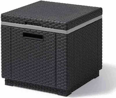 Produktbild von Allibert by Keter Side Table Ice Cube, grafitový, chladiaci box, odnímateľné veko, dvojstenný, plast, plochý ratanový vzhľad