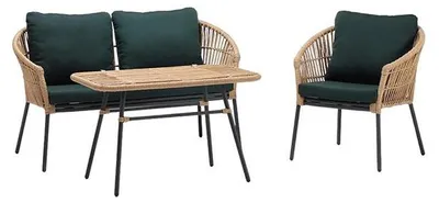 Productafbeelding van Bank, salontafel, groene fauteuil, rotan, luxe tuinmeubels, terras, 2+1 tafel