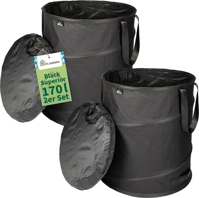 Produktbild von TTL GARDEN BLACK SUPERIOR 2x 170L Pop Up Gartensack Schwarz – extra stabil mit Doppelboden