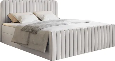 Obrázek produktu pro Selsey Saliano - Skříňová postel 200x200 s postelí, topperem a žinylkovým potahem, světle šedá