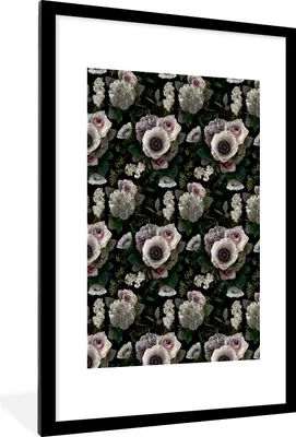 Produktbild von MuchoWow® MuchoWow® Gerahmtes Poster Blumen - Anemone - Rosen 60x90 cm - Poster mit zchwarzem Bilderrahmen - Dekoration - Wandposter Wohnzimmer - Hochwertig