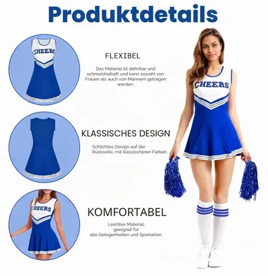 Produktbild von yolzhxe Cheerleader Kostüm, L Cheerleader Kostüm Damen für Erwachsene（Blau）