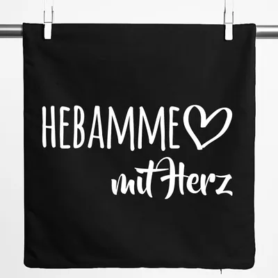 Produktbild von Huuraa Kissenbezug Hebamme mit Herz 40x40cm Black Baumwolle Dekokissenbezug Geschenkidee