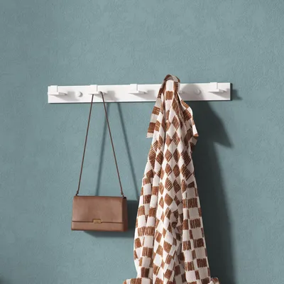 Produktbild von Mai & Mai Kleiderhaken Wandgarderobe Wandhaken aus Edelstahl mit 5 Haken Garderobenleiste Garderobenhaken 46cm Matt weiß Stalo-07