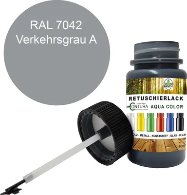 Produktbild von Reparaturlack Lackstift RAL Lack Pinselflasche 50ml. Farbe Holz Metall Möbel Auto Bad Retuschierlack - RAL 7042 Verkehrsgrau A