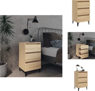 Image de vidaXL Table de nuit avec pieds métalliques chêne Sonoma 40x35x69 cm - Tables de nuit