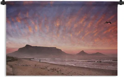 Produktbild von MuchoWow® Wandteppich Wandbehang Bunter Himmel über dem Tafelberg in Südafrika 90x60 cm Tapisserie Dekoration Wandtuch - Wandskulpturen - Bildteppich