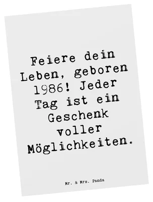 Produktbild von Mr. & Mrs. Panda Grußkarte Spruch 1986 Geburtstag - Weiß - Geschenk, Kunstkarten, positives Denken, bildkarte, Jahrgang, Glückwunsch, Lebensfreude, Feiere dein Leben
