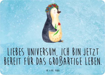 Produktbild von Mr. & Mrs. Panda tafel Pinguin Blumen DIN A5 - Eisblau - Geschenk, Schild, wandtafel, Blechschild, Wandbild, Leben, Positiv, Pinguine, Magnetschild, Universum