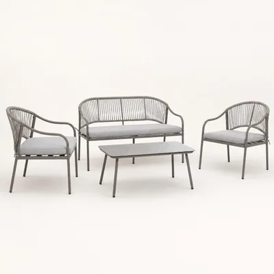 Produktbild von greemotion Gartenmöbel Set 4-teilig Bilbao Garten-Essgruppe grau Stahlgeflecht wetterfest