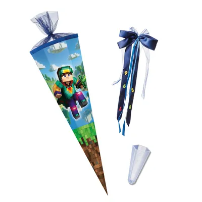Produktbild von Nestler Schultüte Blockscape, 85 cm 6-eckig mit Tüll, inkl. Schleife und Spitzenschutz