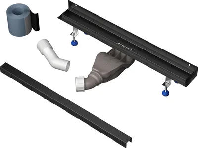 Produktbild von Aquabad Slim Wall Schwarz Matt Duschrinne 100cm mit Blende: Bord, inkl. Haarsieb und Viega Ablaufgarnitur