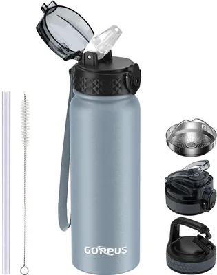 Image de Bouteille d'eau en acier inoxydable de 600 ml/20 oz, sans goût, avec tige en verre, bouteille isotherme de sport, bouteille anti-fuites, bouteille d'eau avec tige en verre, bouteille isotherme, sans BPA, idéale comme gourde