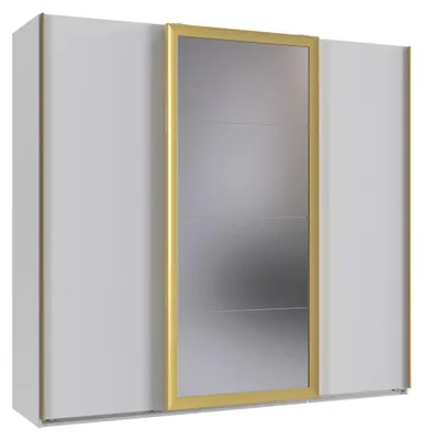 Produktbild von Schwebetürenschrank >KATAR< in WEISS + GOLD MATT - 225x208x64cm (BxHxT)