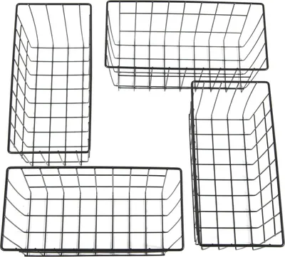 Obrázek produktu pro Kovový úložný koš – nástěnný drátěný koš/police – bez vrtání – 30 x 14 x 13,3 cm – sada 4 ks – černá