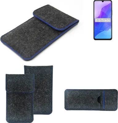 Produktbild von K-S-Trade Handy-Hülle Schutz-Hülle kompatibel mit Huawei Honor 30 Lite Filztasche Pouch Tasche Case Sleeve Filzhülle dunkelgrau, blauer Rand